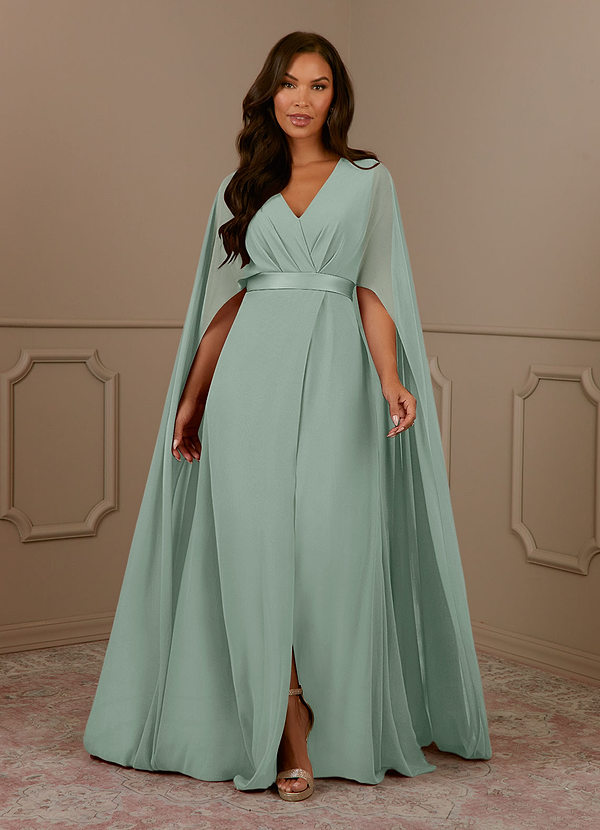 Azazie Isa Vestidos para la madre de la novia Vestido Agave de Gasa de Corte en A con Cuello en V plisado image1