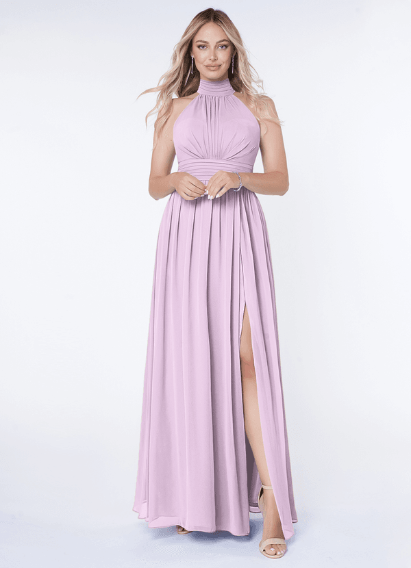 Azazie Iman Bridesmaid Dresses Frosted Lilac A-Line A-Line Ruched Chiffon Dress image1