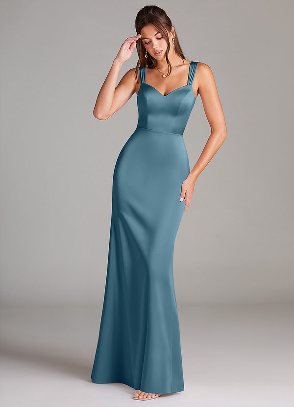 Azazie Denice Bridesmaid Dresses Bermuda Sheath Pleated Stretch Satin Dress image1