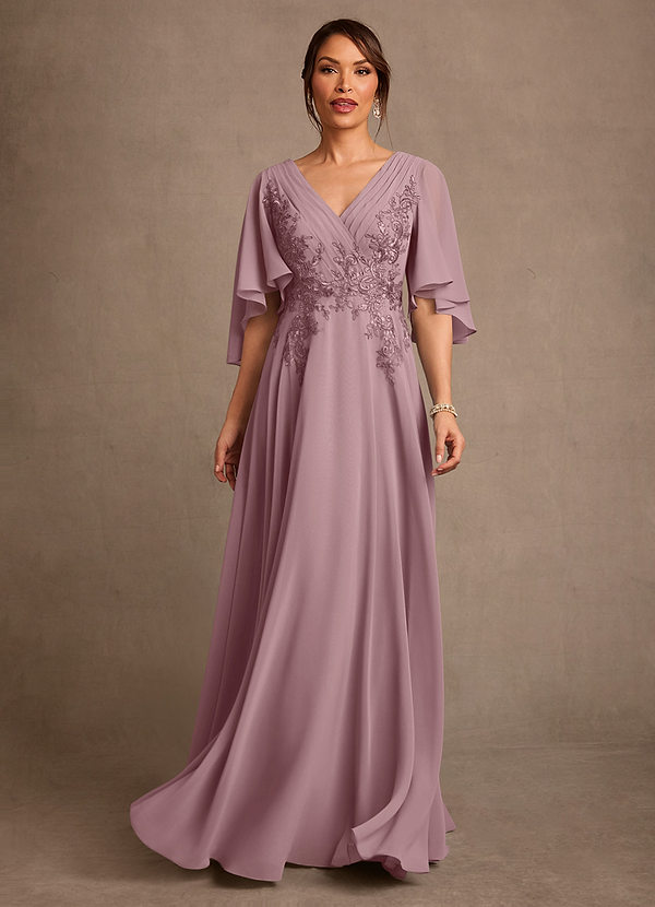 Azazie Tilda Kjoler til brudens mor A-Line Blonder Chiffon Gulv-længde Kjole image1