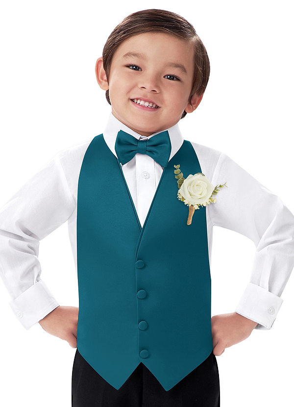 front Boy's Matte Satin Vest & Bow Tie & Boutonniere Set