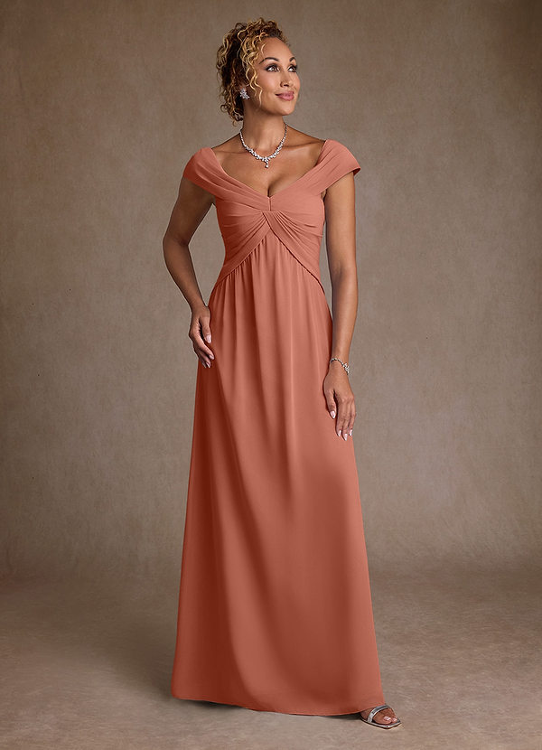 Azazie Myrtle Brautmutterkleider A-Linie Plissee Chiffon Kleid Mai Tai image1