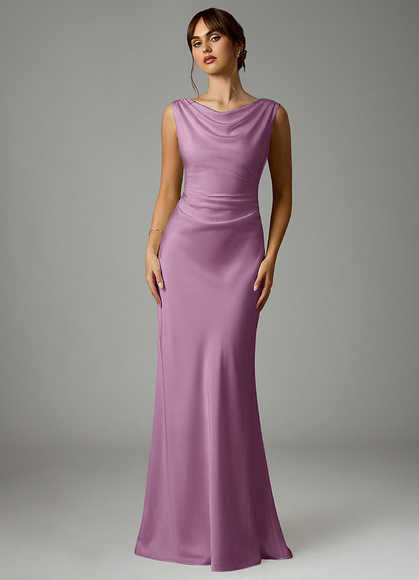 Azazie Kieryn Robes Demoiselle d'honneur Robe Sirène en Satin extensible Plissée Glycine image1