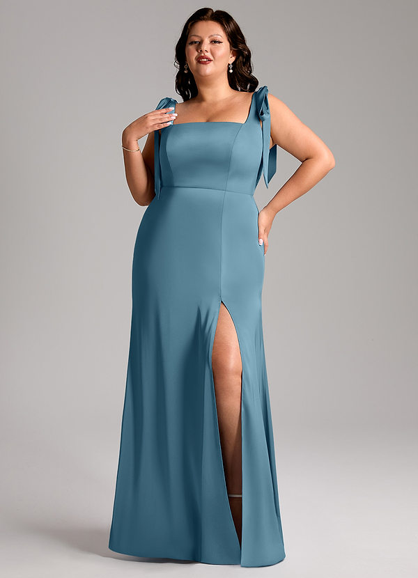 Azazie Frostine Bruidsmeisjes Jurken Jurk van Stretch Satijn met A-Lijn Boog Bermuda image1