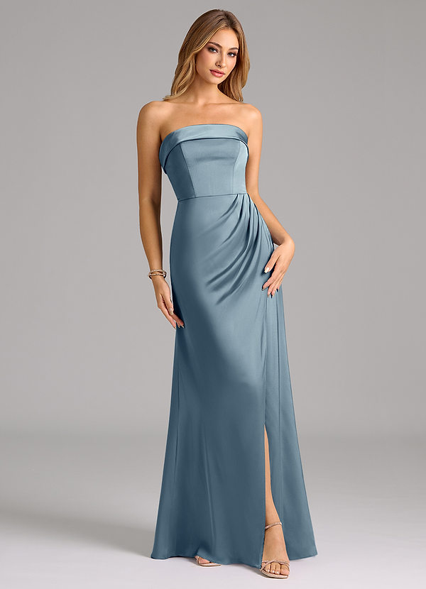 Azazie Aretha Bridesmaid Dresses Dusty Blue A-Line Strapless Stretch Satin Convertible Dress image1