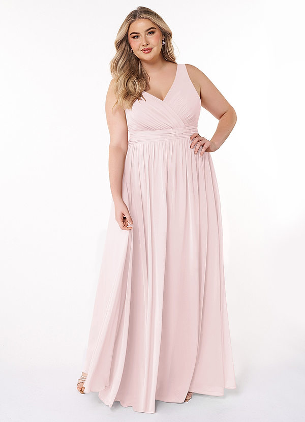 Azazie Kora Brautjungfernkleider A-Linie Plissee Chiffon Kleid Zartrosa image1