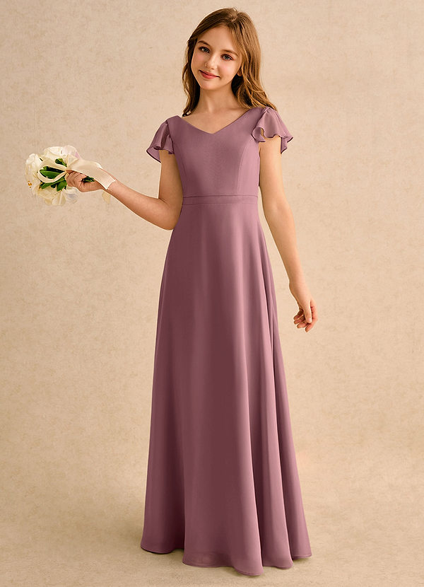 Azazie Nari Girls Formal Flower Girl Dresses Amethyst A-Line with Sleeves Chiffon Dress image1