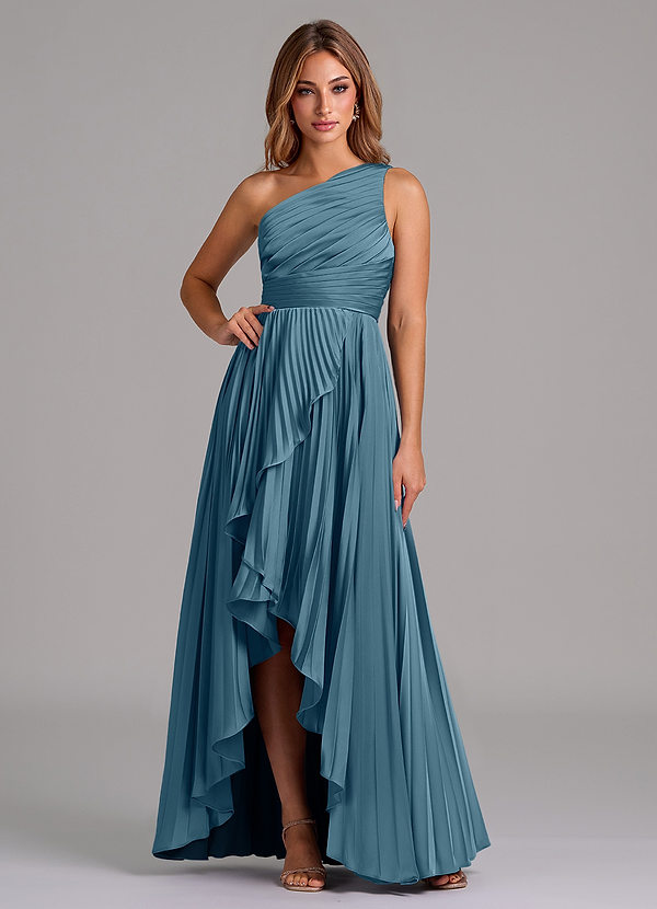 Azazie Lyrica Bridesmaid Dresses Bermuda A-Line One Shoulder Stretch Satin Dress image1