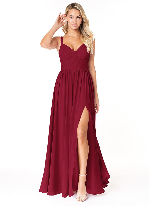 Azazie Chanel Bridesmaid Dresses Burgundy A-Line Pleated Chiffon Dress image1
