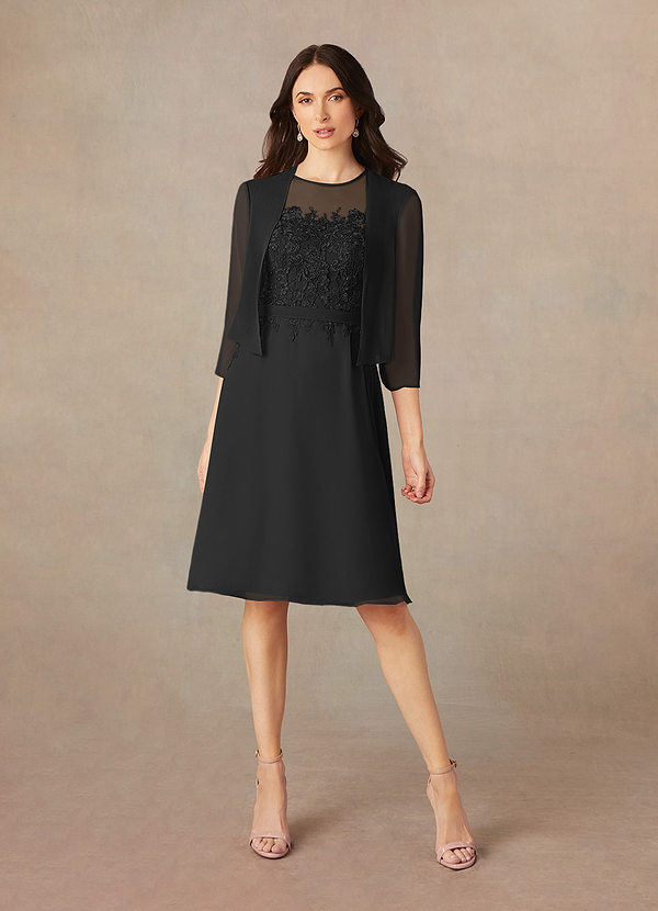 Azazie Klaus Mother of the Brides Dresses Black A-Line Scoop Sequins Chiffon Dress image1