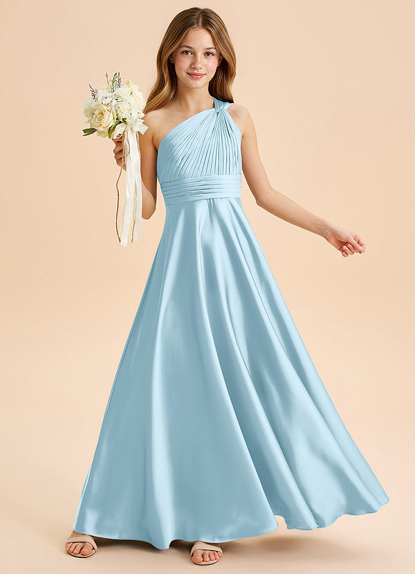 Azazie Charlize Junior Jurk van Stretch Satijn met A-Lijn Geplooid Hemelsblauw image1