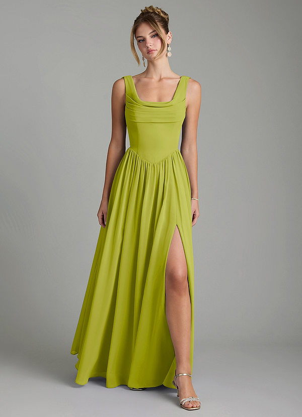 Azazie Novi Vestidos de dama de honor Vestido de Hierba De Limón de Gasa de Línea A con Plisado image1