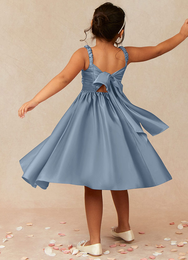 Azazie Cutie Pie Flower Girl Dresses A-Line Pleated Matte Satin Tea-Length Dress image2