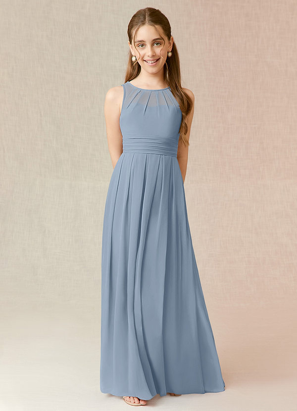 Azazie Bibiane Junior Dusty Blue A-Line Pleated Chiffon Dress image1