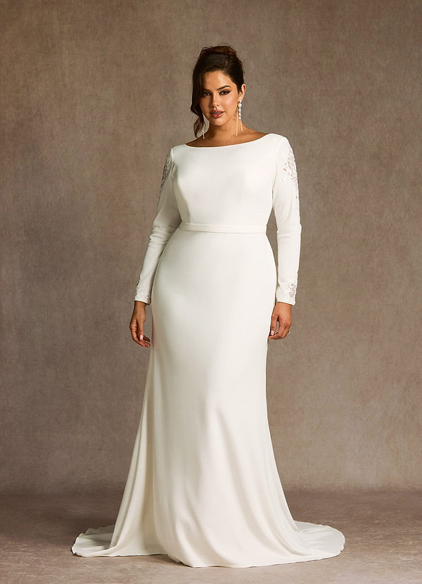 Azazie Tifa Vestidos de Novia Vestido de Diamante Blanco de Crepé elástico de Corte Sirena con Scoop Lentejuelas image1