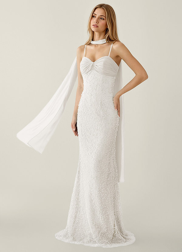 Jasminiah White Pearl-Embellished Lace/Chiffon Prom Dress image1