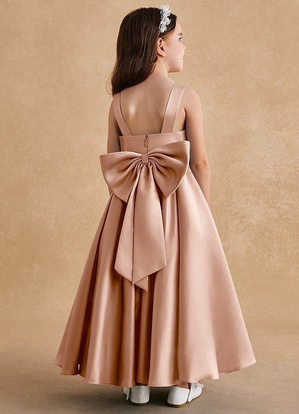 Azazie Honey Bear Flower Girl Dresses Champagne Rose A-Line Pleated Matte Satin Dress image1