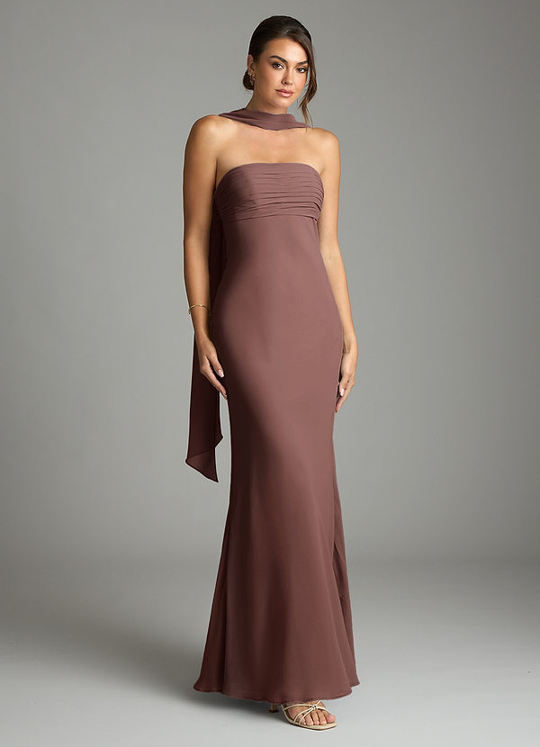 Azazie Saylor Vestidos Dama de Honor Vestido de Expresado de Gasa de Corte Sirena con Sin tirantes image1