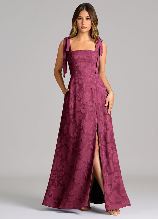 Azazie Debra Sukienki dla Druhen Litera A z kieszeniami Kwiatowe wypalenie Do ziemi Sukienka image1