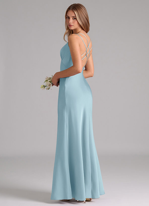 Azazie Suttona Vestidos Dama de Honor Vestido de Azul Malhumorado de Satén Elástico de Corte en A con Plisado image1