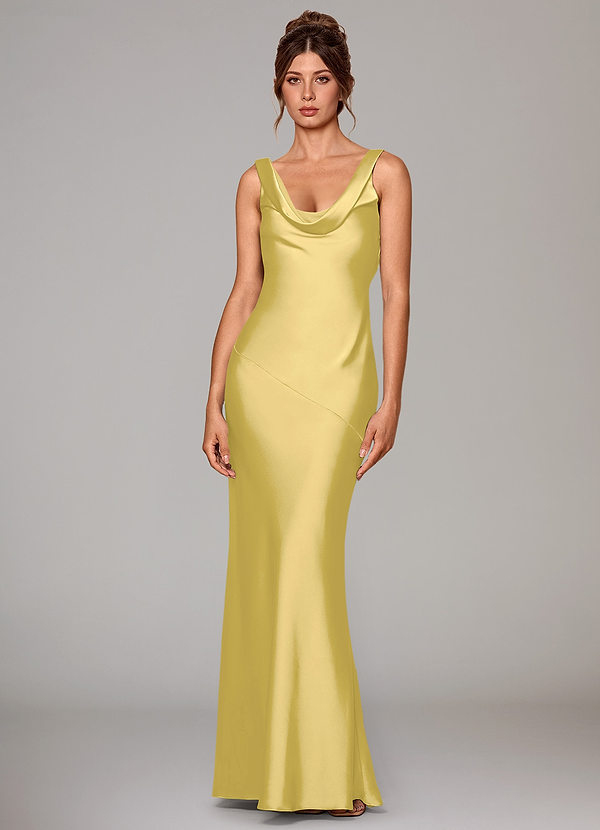Azazie Rylina Robes Demoiselle d'honneur Robe Sirène en Satin extensible Canari image1