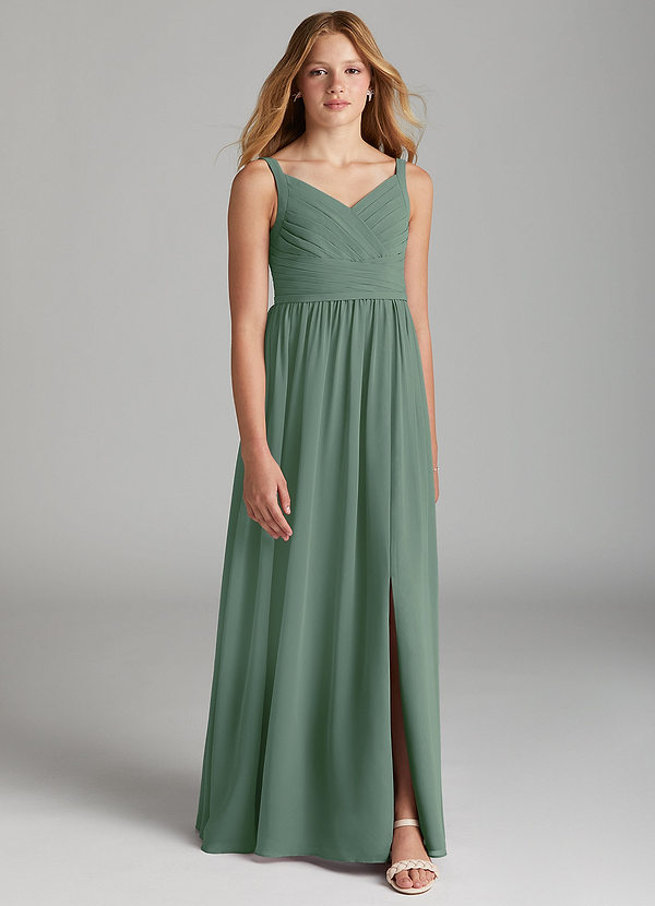 Azazie Chanel Junior Eucalyptus A-Line Sweetheart Neckline Chiffon Dress image1