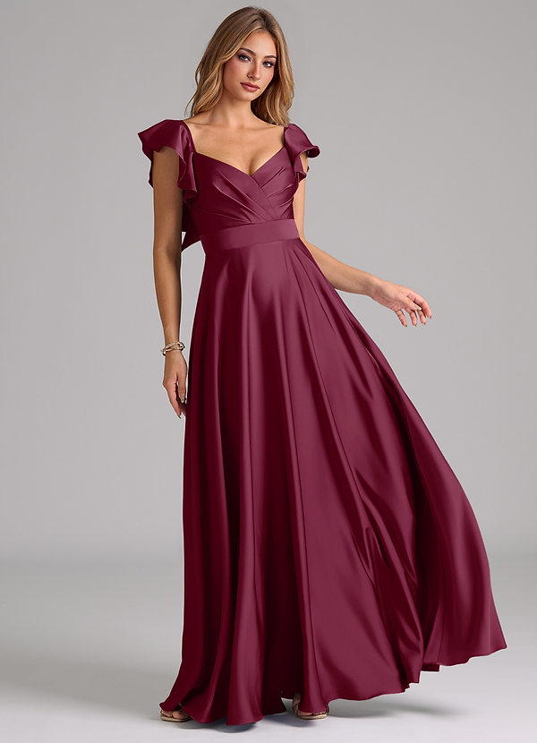 Azazie Leilani Bridesmaid Dresses Mulberry A-Line Ruched Stretch Satin Dress image1