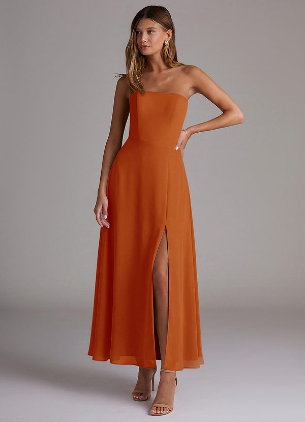 Azazie Wren Bridesmaid Dresses Vestido Páprica de Chiffon de Linha A com Sem alças image1