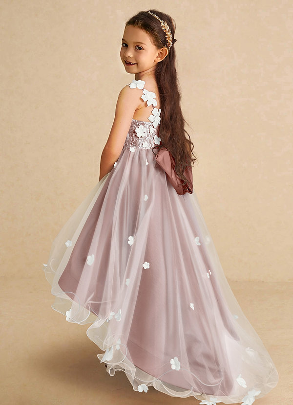 Azazie Celia Robes de Fillette d'Honneur Robe Trapèze en Tulle Dentelle Rose De Cèdre image1