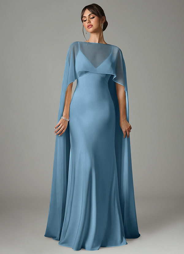 Azazie Stefania Robes Demoiselle d'honneur Robe Trapèze en Satin extensible Acier Bleuté image1