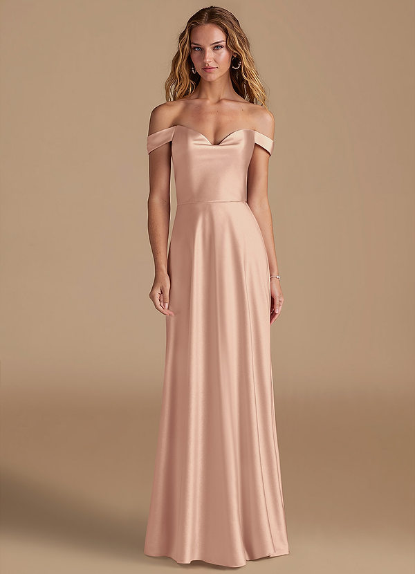 Azazie Jackalin Bridesmaid Dresses English Rose A-Line Off the Shoulder Metallic Satin Convertible Dress image1