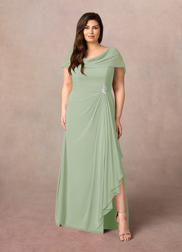 Cross Pleated Bodice Short Chiffon Dresses Dusty Sage Plus Size
