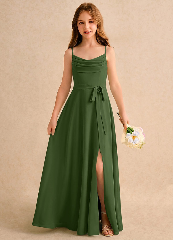 Azazie Jasslyn Girls Formal Flower Girl Dresses Olive A-Line Pleated Chiffon Dress image1