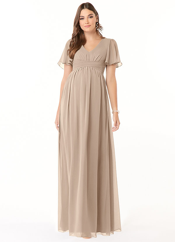 Azazie Verna Maternity Bridesmaid Dresses Vestido Linha A Ruched Comprimento do chão Chiffon image1