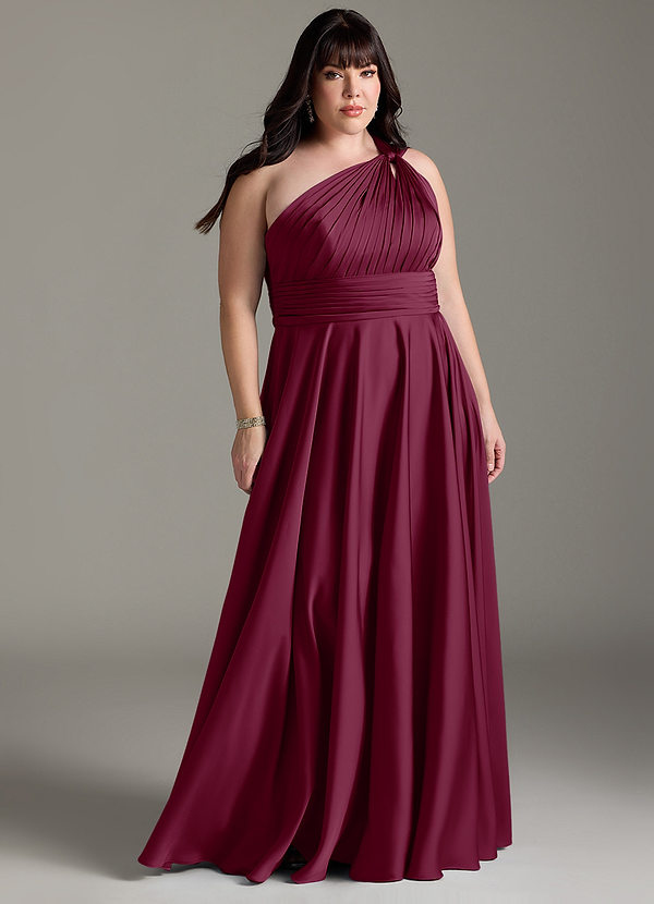 Azazie Charlize Bridesmaid Dresses Mulberry A-Line One Shoulder Stretch Satin Dress image1