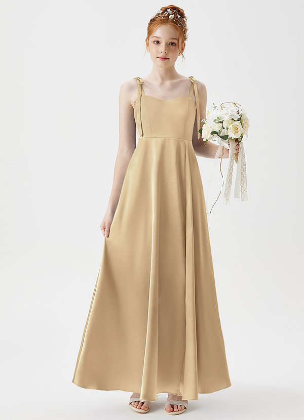 Azazie Rosey Junior A-Linie Herzausschnitt Metallischer Satin Kleid Champagner image1