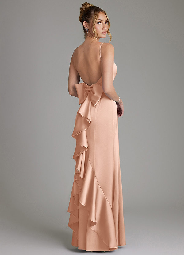 Azazie Zherra 신부 들러리 드레스 인어 절하다 스트레치 새틴 바닥 길이 드레스 image1