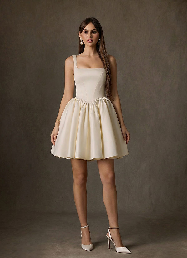 Azazie Saverina Vestidos de Novia Vestido de Champán de Satén de Corte en A con Con bolsillos image1