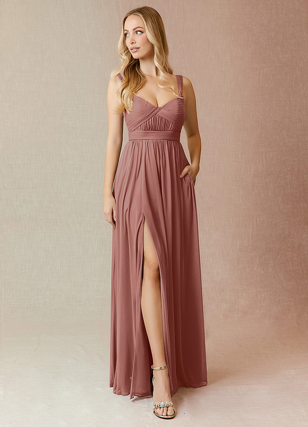 Azazie Reniya Bridesmaid Dresses A-Line Convertible Mesh Floor-Length Dress image1