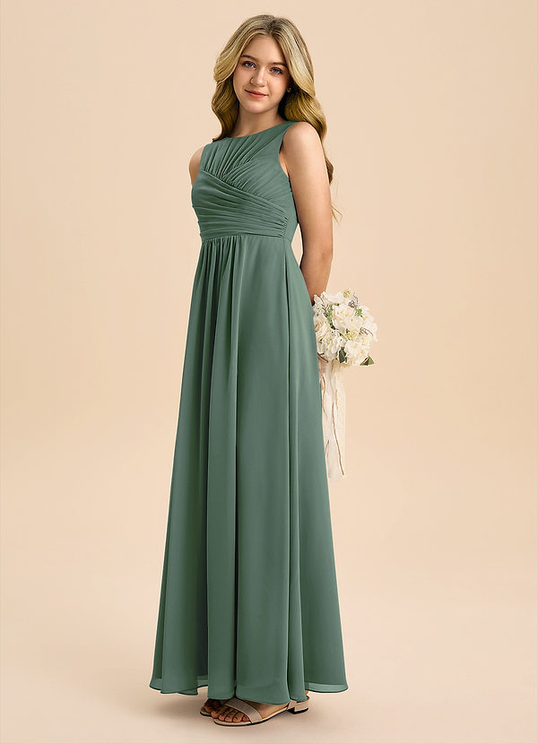 Azazie Skyla Junior Eucalyptus A-Line Pleated Chiffon Dress image1
