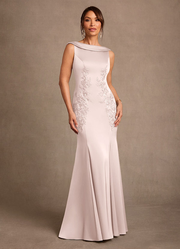 Azazie Franny Mother of the Brides Dresses Blushing Pink Sheath Lace Stretch Satin Dress image1
