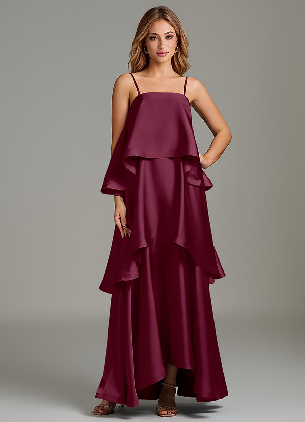 Azazie Azalea Bridesmaid Dresses Mulberry A-Line Ruched Stretch Satin Dress image1