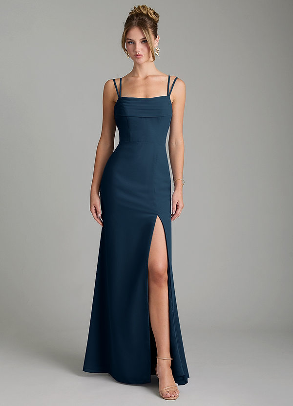Azazie Egypt Bridesmaid Dresses Dark Navy Sheath Sweetheart Neckline Chiffon Dress image1