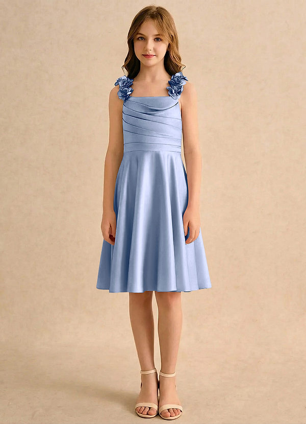 Azazie Resa Girls Formal Sukienki dla dziewczynek sypiących kwiaty Linia A Pofałdowany Matowy satynowy Długość do kolan Sukienka image1