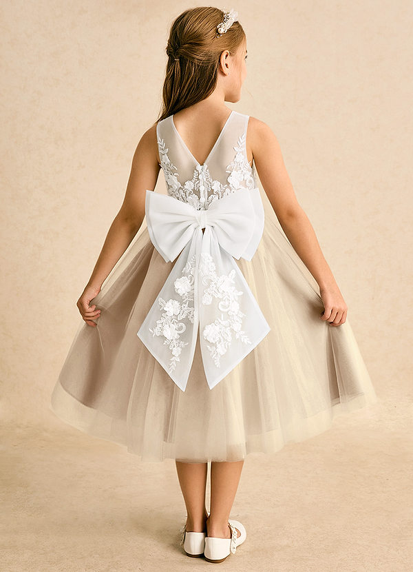 Azazie Lina Flower Girl Dresses Ivory Champagne Ball-Gown Lace Dress image1