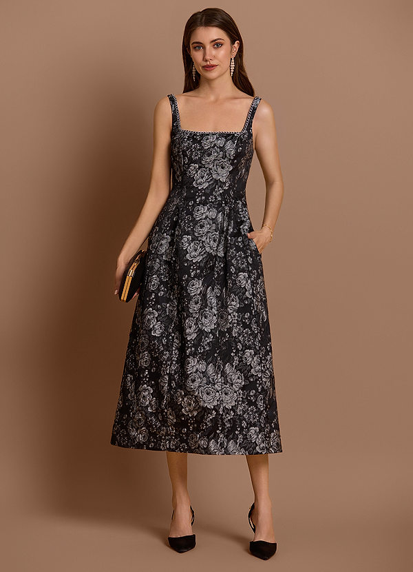 Zara Silver Black Midi Dress image1