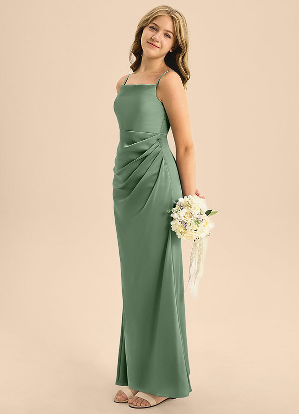 Azazie Renna Junior Matcha A-Line Pleated Stretch Satin Dress image1