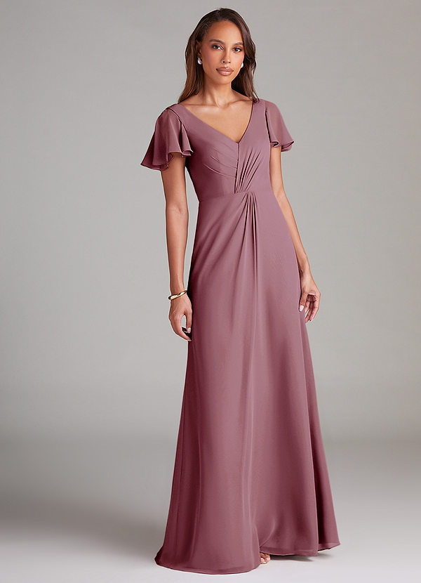 Azazie Soren Bridesmaid Dresses Vintage Mauve A-Line Ruched Chiffon Dress image1