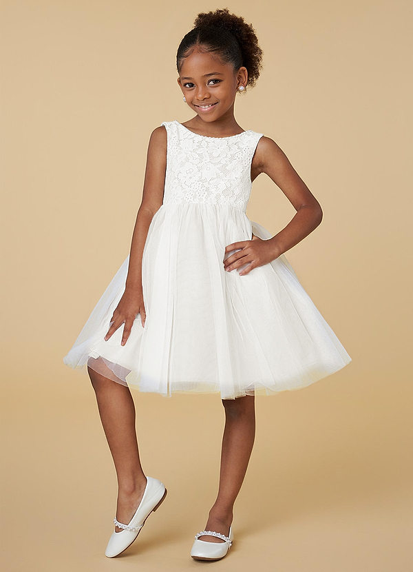 Azazie Sharlie Flower Girl Dresses Diamond White A-Line Lace Tulle Dress image1