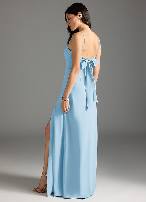 Azazie Melia Bridesmaid Dresses Sky Blue A-Line Bow Stretch Crepe Dress image1